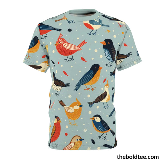 Birds Tee - Premium All Over Print Crewneck Shirt Black Stitching / 6 Oz. S Prints