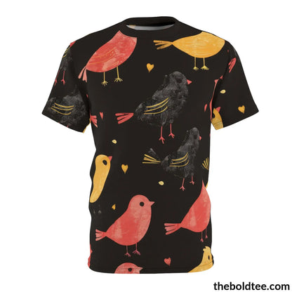 Birds Tee - Premium All Over Print Crewneck Shirt Black Stitching / 6 Oz. S Prints