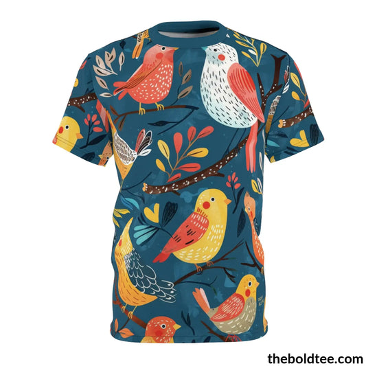 Birds Tee - Premium All Over Print Crewneck Shirt Black Stitching / 6 Oz. S Prints