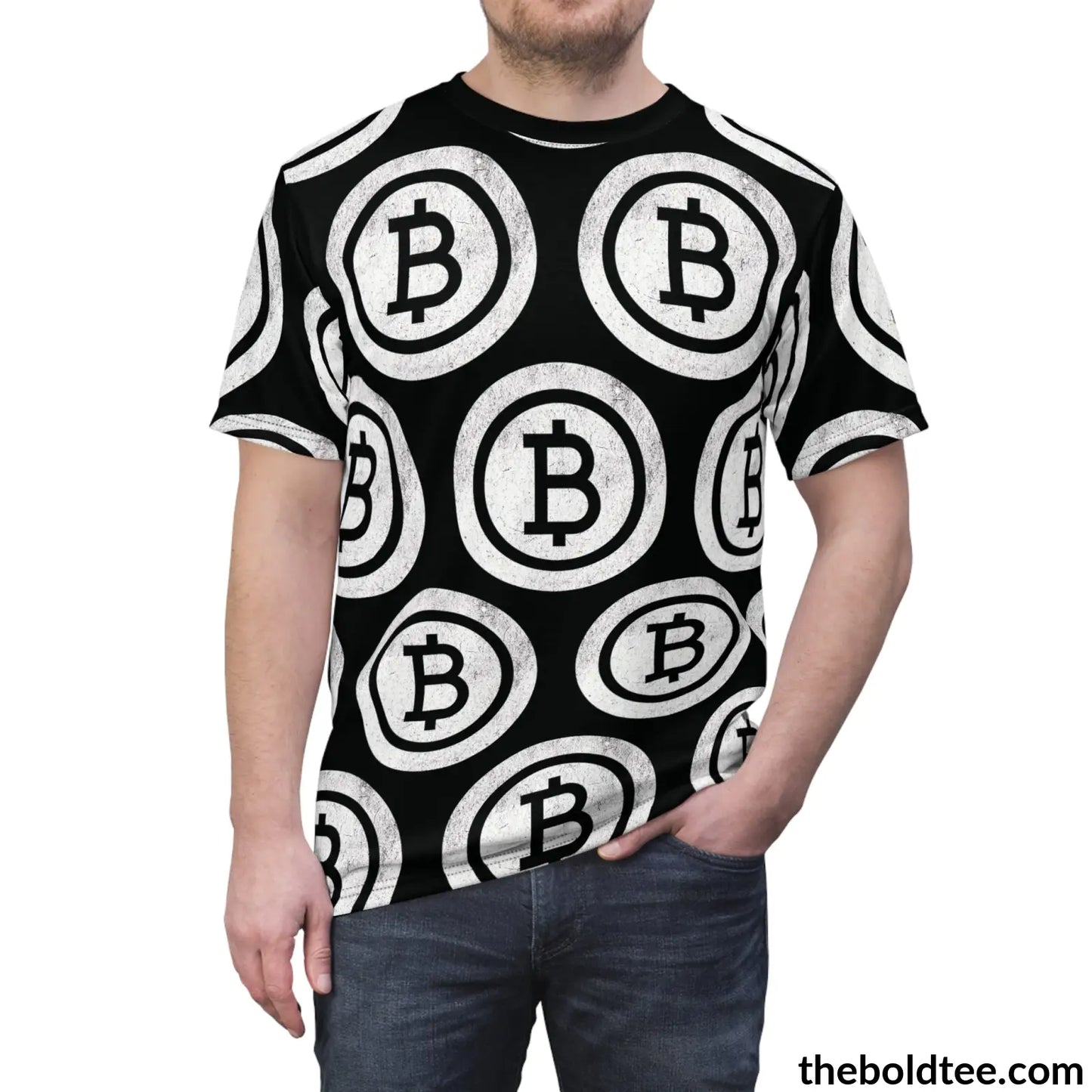 Bitcoin Cryptocurrency Tee - Premium Black All Over Print Crewneck Prints