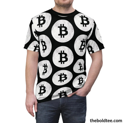 Bitcoin Cryptocurrency Tee - Premium Black All Over Print Crewneck Prints