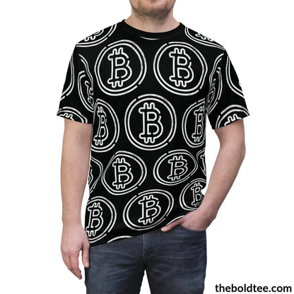 Bitcoin Cryptocurrency Tee - Premium Black All Over Print Crewneck Prints