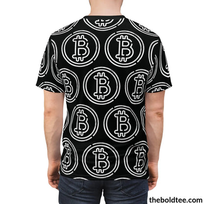 Bitcoin Cryptocurrency Tee - Premium Black All Over Print Crewneck Prints