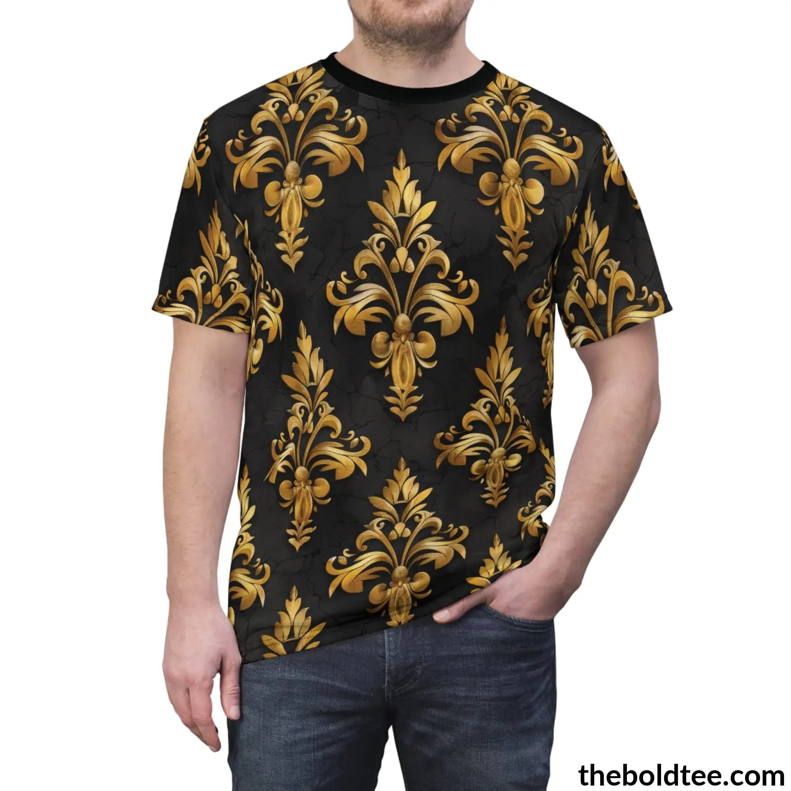 Black & Gold Tee - Premium All Over Print Crewneck Shirt Prints