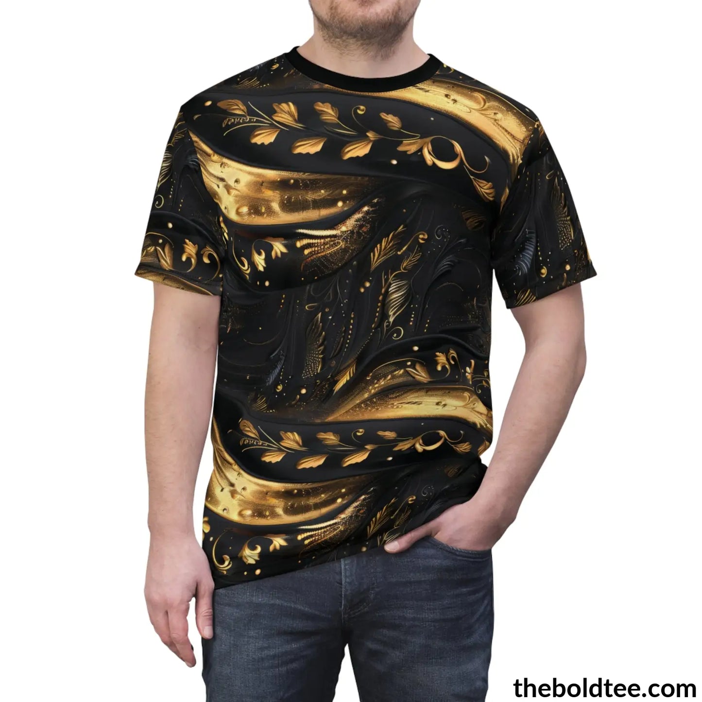 Black & Gold Tee - Premium All Over Print Crewneck Shirt Prints