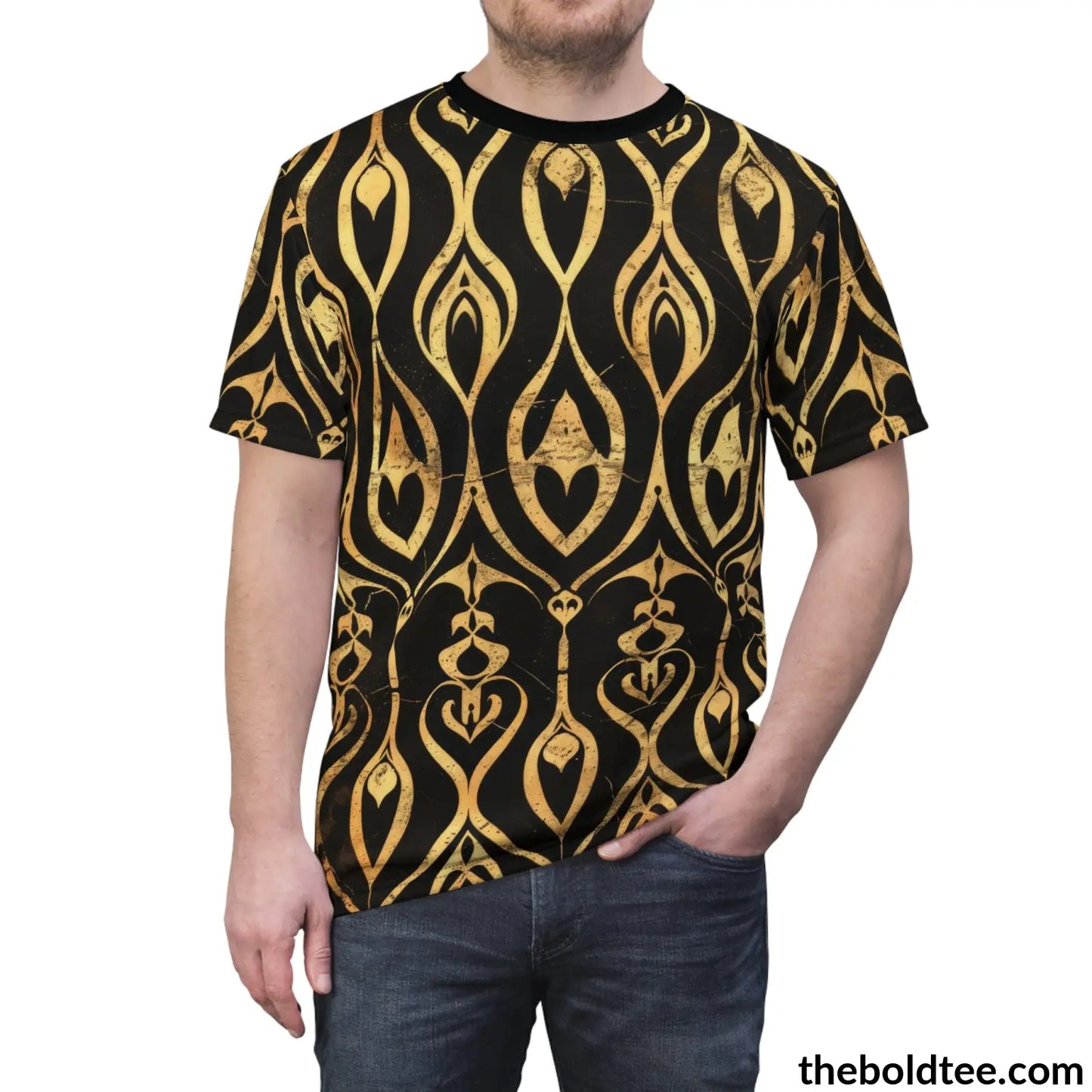 Black & Gold Tee - Premium All Over Print Crewneck Shirt Prints