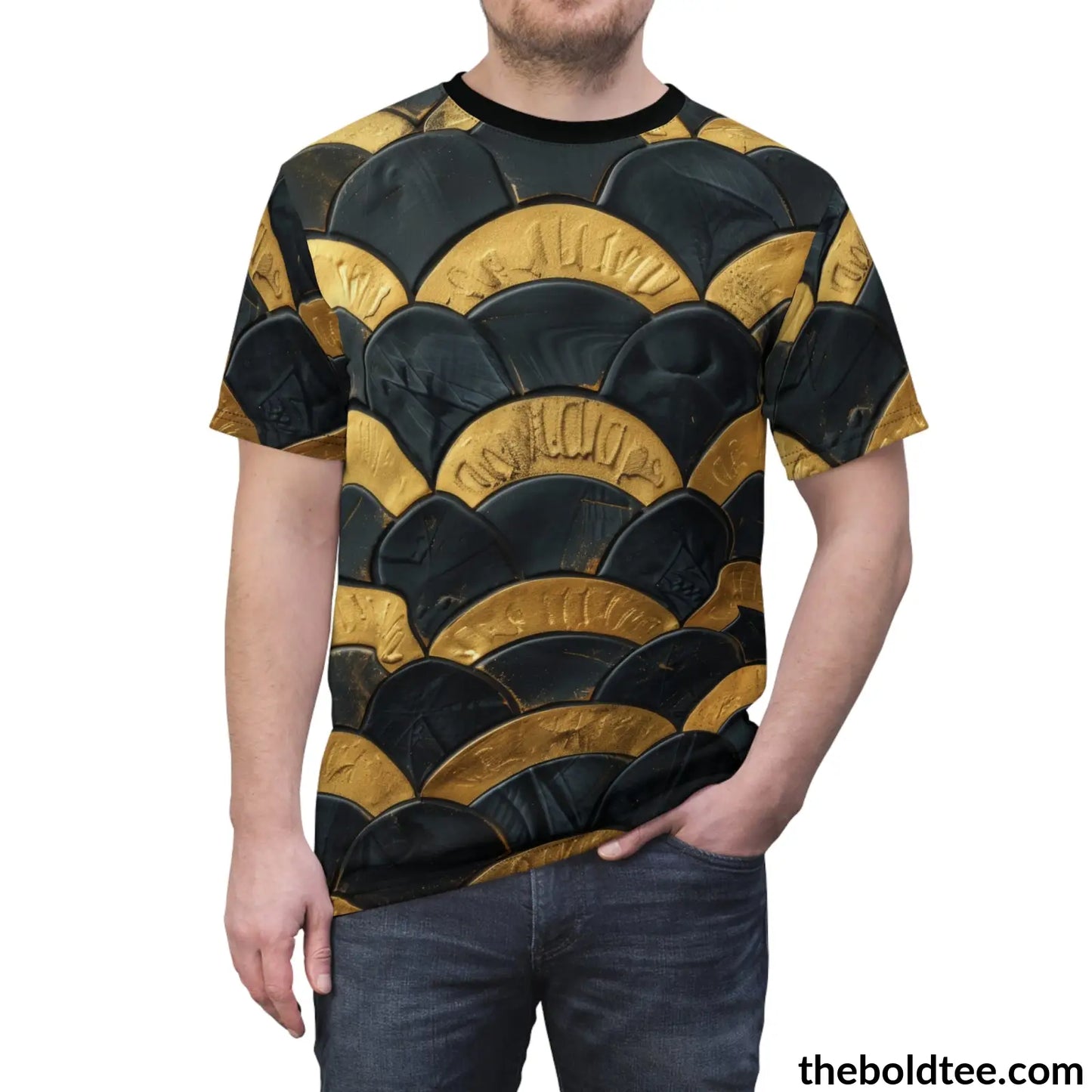 Black & Gold Tee - Premium All Over Print Crewneck Shirt Prints