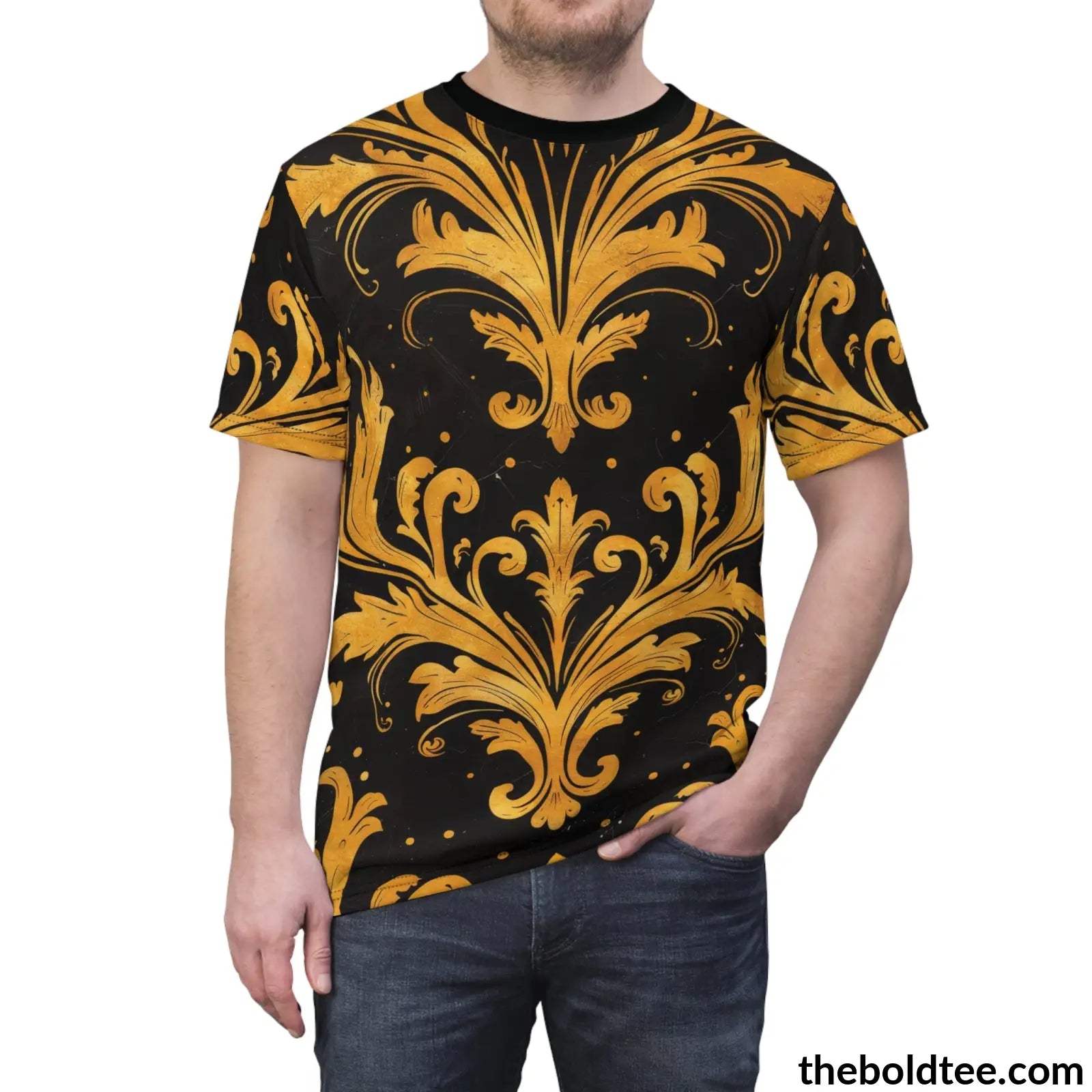 Black & Gold Tee - Premium All Over Print Crewneck Shirt Prints