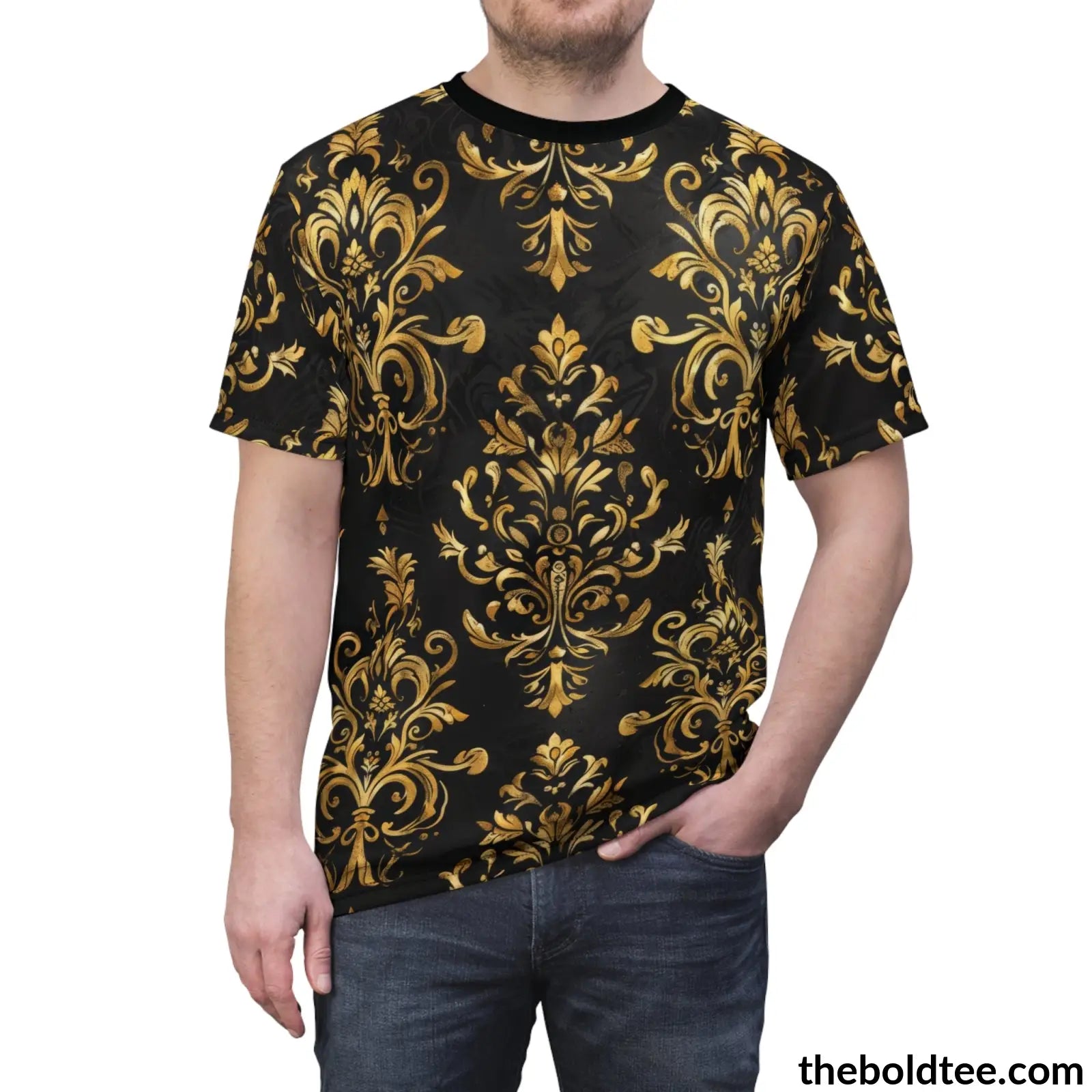 Black & Gold Tee - Premium All Over Print Crewneck Shirt Prints