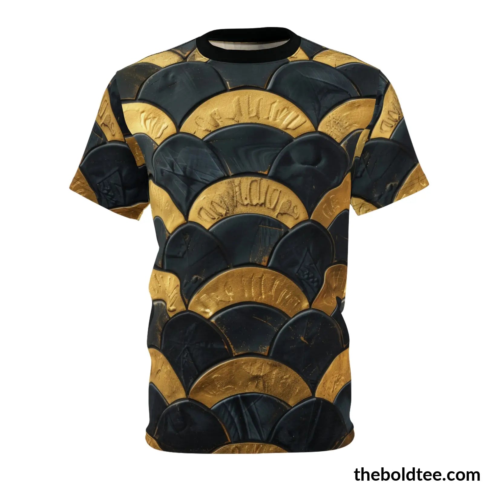 Black & Gold Tee - Premium All Over Print Crewneck Shirt Stitching / 6 Oz. S Prints