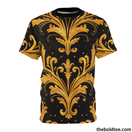 Black & Gold Tee - Premium All Over Print Crewneck Shirt Stitching / 6 Oz. S Prints