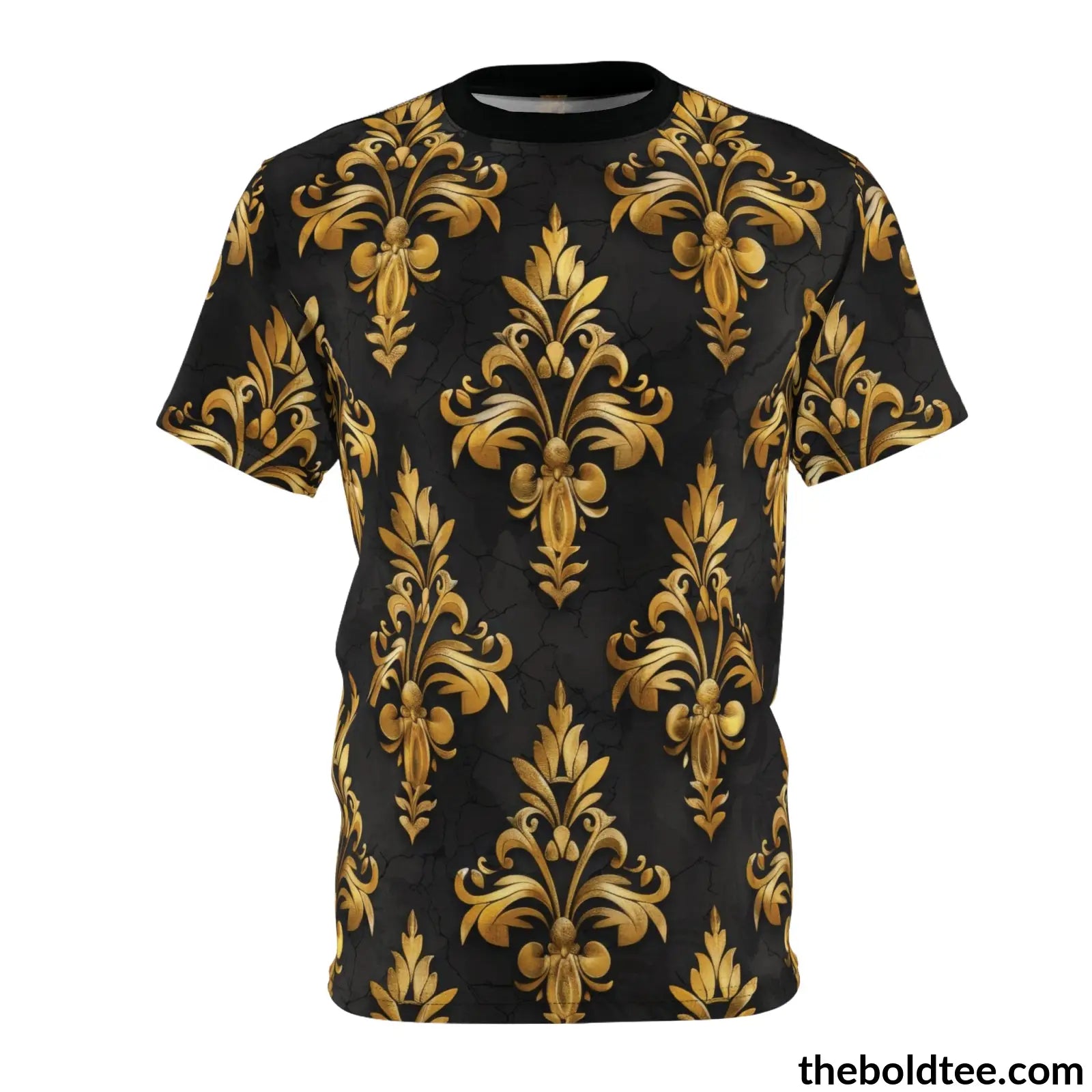 Black & Gold Tee - Premium All Over Print Crewneck Shirt Stitching / 6 Oz. S Prints