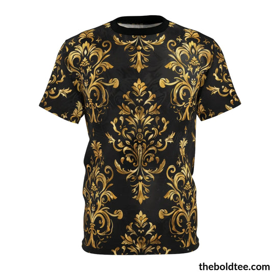 Black & Gold Tee - Premium All Over Print Crewneck Shirt Stitching / 6 Oz. S Prints