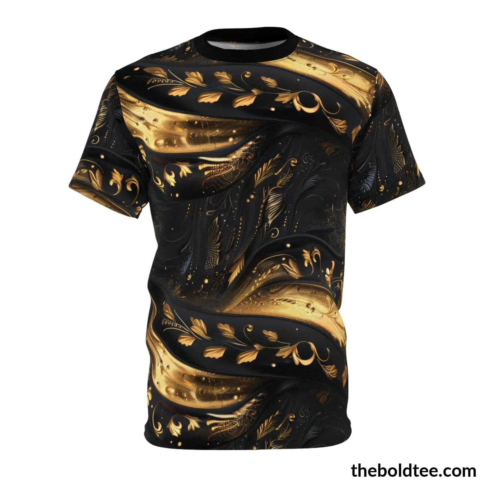 Black & Gold Tee - Premium All Over Print Crewneck Shirt Stitching / 6 Oz. S Prints