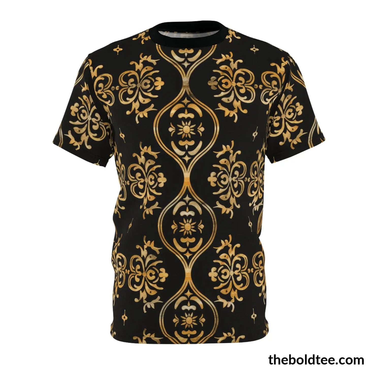 Black & Gold Tee - Premium All Over Print Crewneck Shirt Stitching / 6 Oz. S Prints