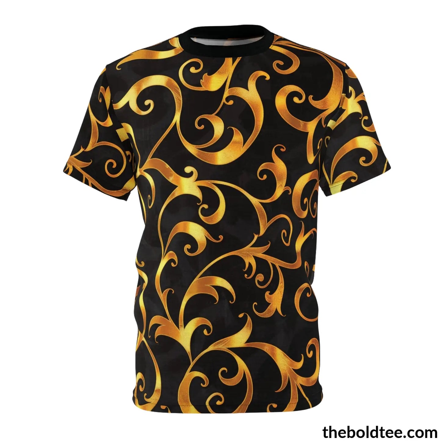 Black & Gold Tee - Premium All Over Print Crewneck Shirt Stitching / 6 Oz. S Prints