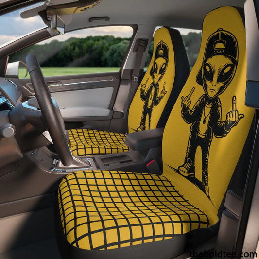 Bold Alien Car Seat Covers (2 Pcs.) 48.03’ × 18.50’ / Black All Over Prints