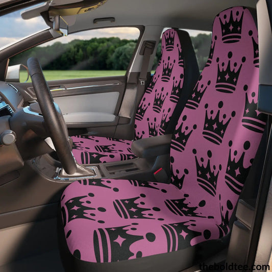Bold Crown Car Seat Covers (2 Pcs.) 48.03’ × 18.50’ / Black All Over Prints