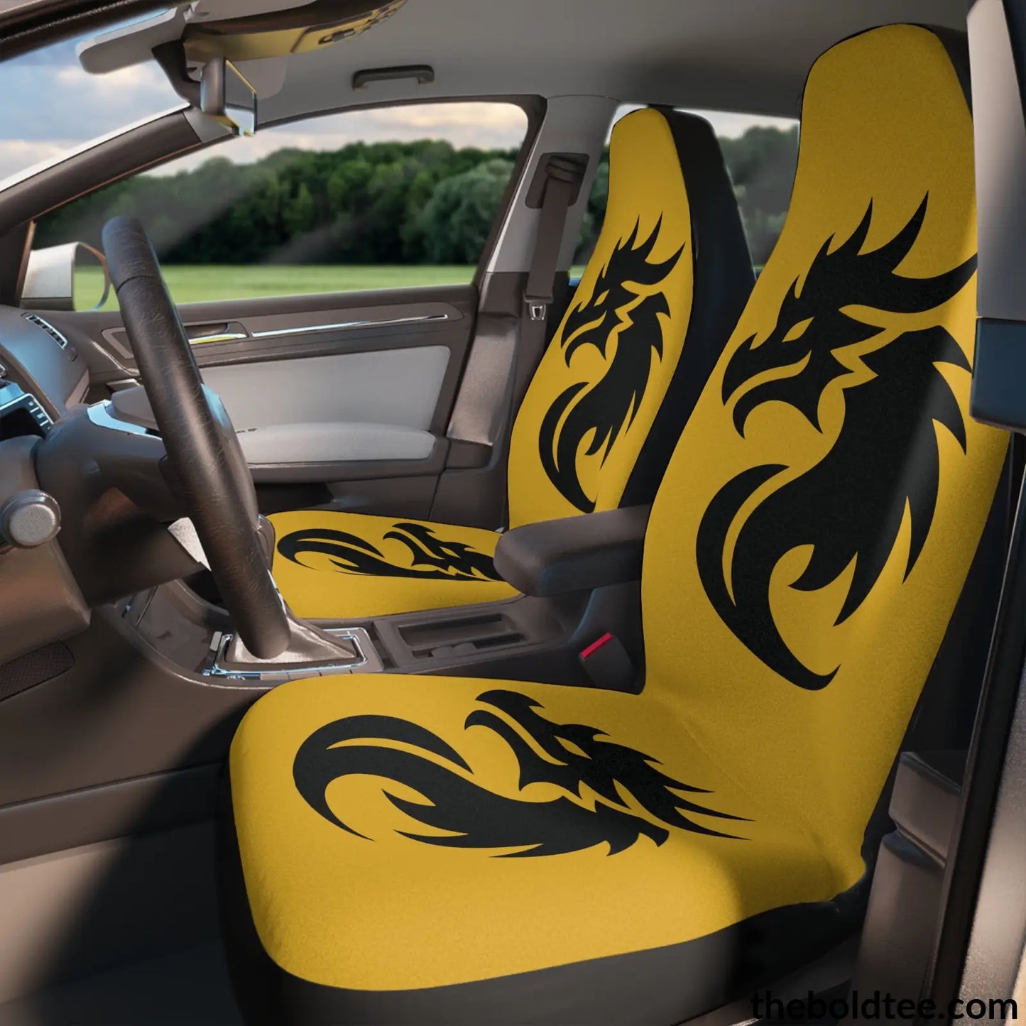 Bold Dragon Car Seat Covers (2 Pcs.) 48.03’ × 18.50’ / Black All Over Prints