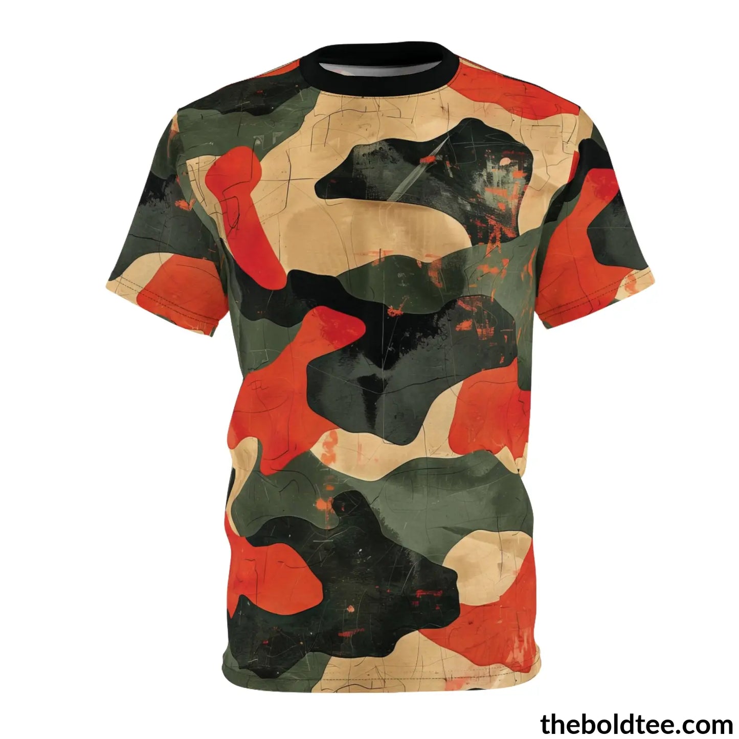 Camouflage Tee - Premium All Over Print Crewneck Shirt Black Stitching / 6 Oz. S Prints