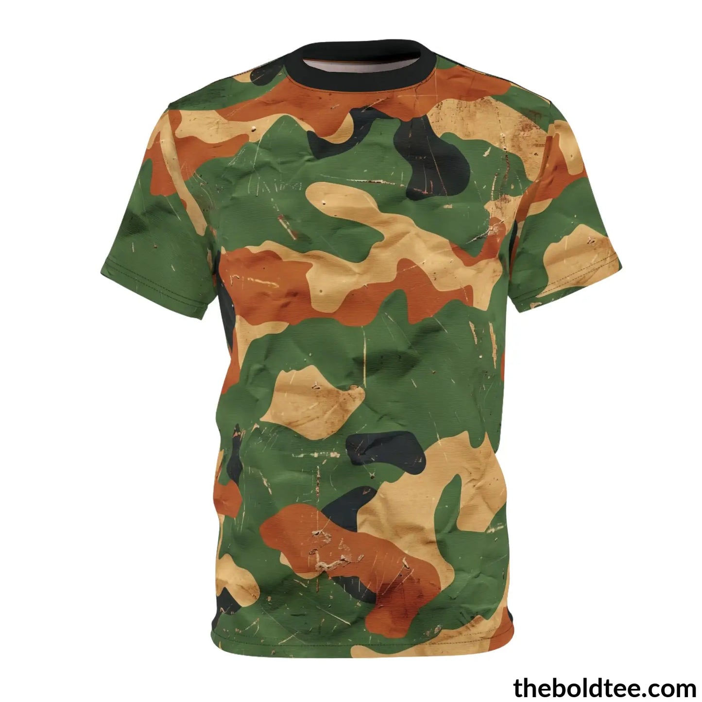 Camouflage Tee - Premium All Over Print Crewneck Shirt Black Stitching / 6 Oz. S Prints