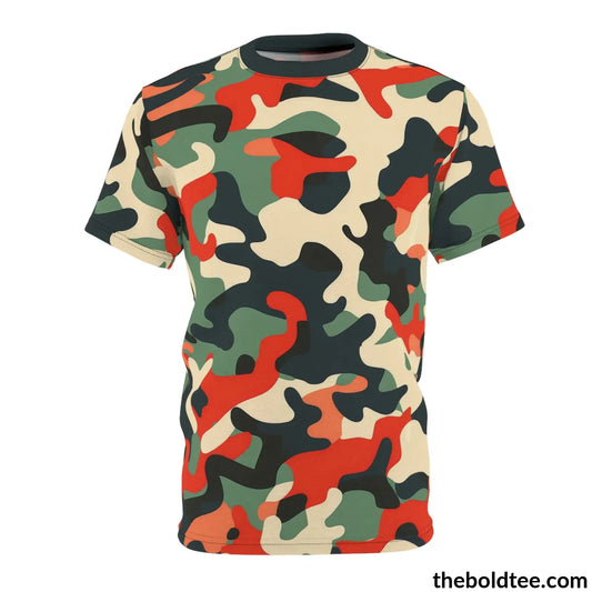 Camouflage Tee - Premium All Over Print Crewneck Shirt Black Stitching / 6 Oz. S Prints