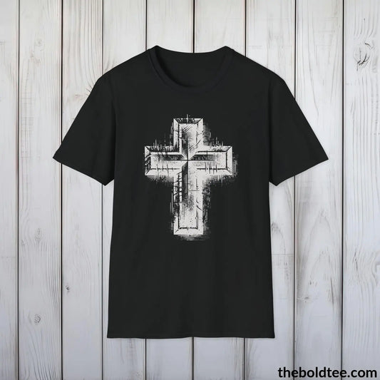 Christian Cross Tee - Premium Soft Cotton Crewneck Unisex T - Shirt 9 Bold Colors Black / S