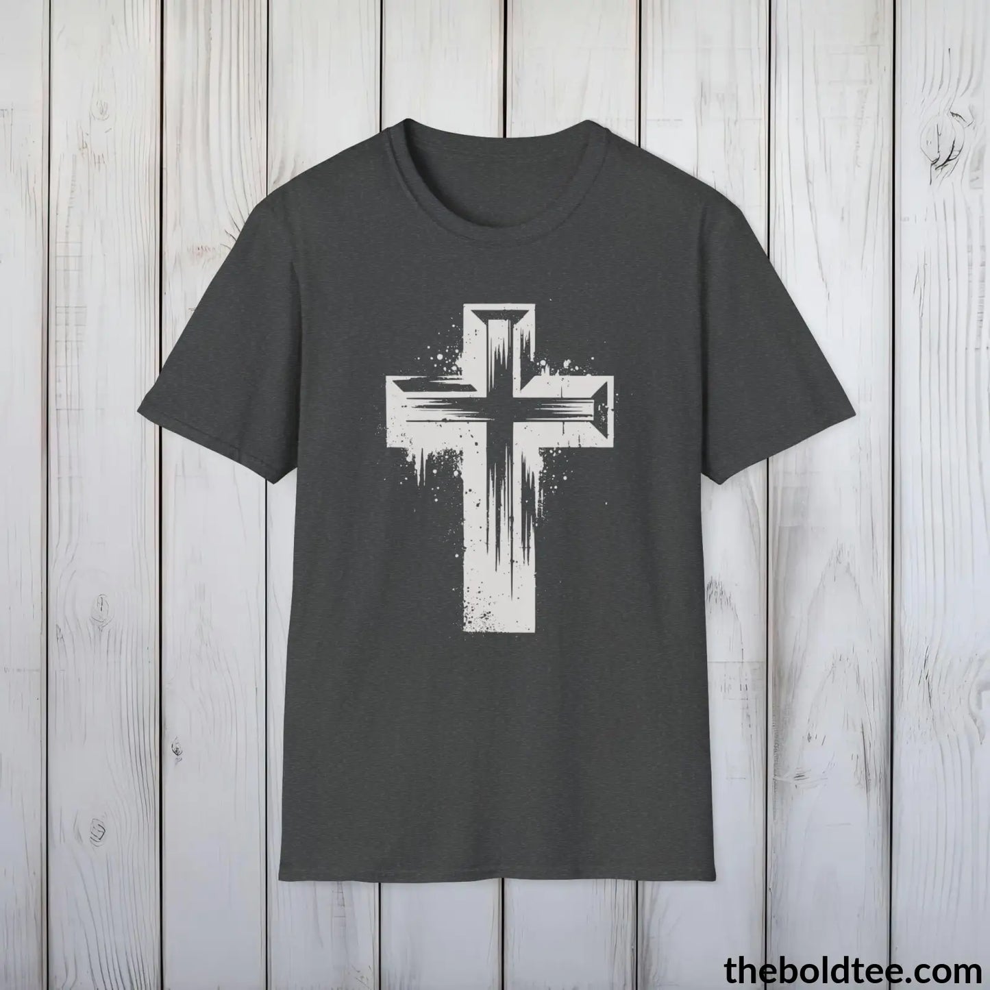 T-Shirt Dark Heather / S Christian Cross Tee - Premium Soft Cotton Crewneck Unisex T-Shirt - 9 Bold Colors