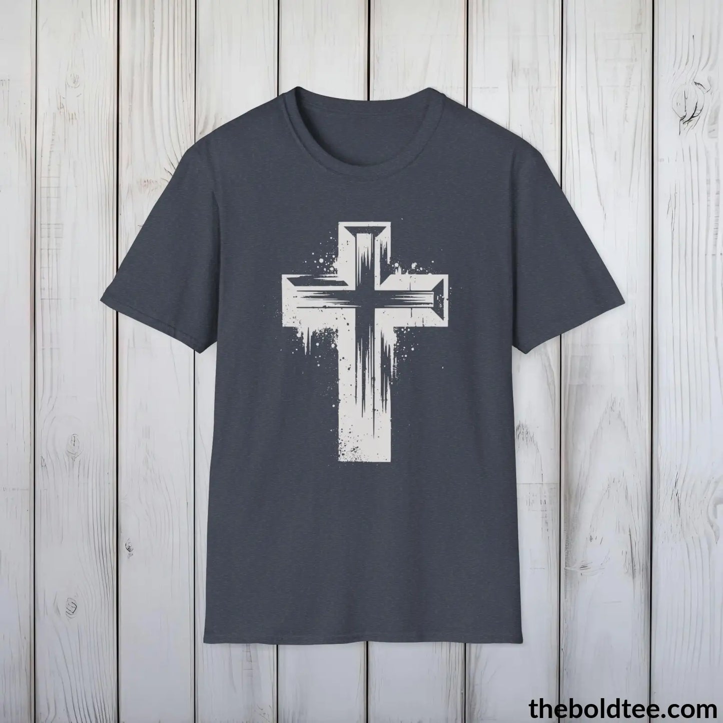 T-Shirt Heather Navy / S Christian Cross Tee - Premium Soft Cotton Crewneck Unisex T-Shirt - 9 Bold Colors