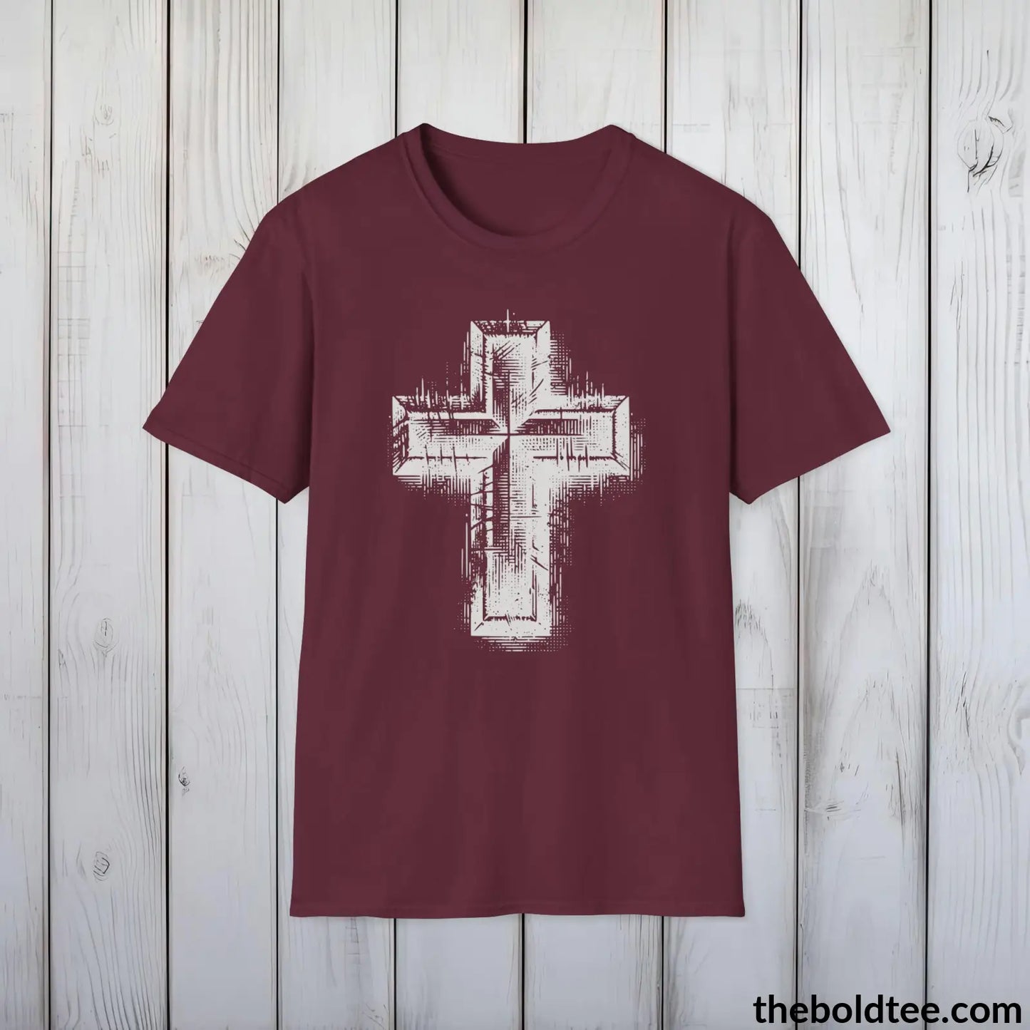 Christian Cross Tee - Premium Soft Cotton Crewneck Unisex T - Shirt 9 Bold Colors Maroon / S