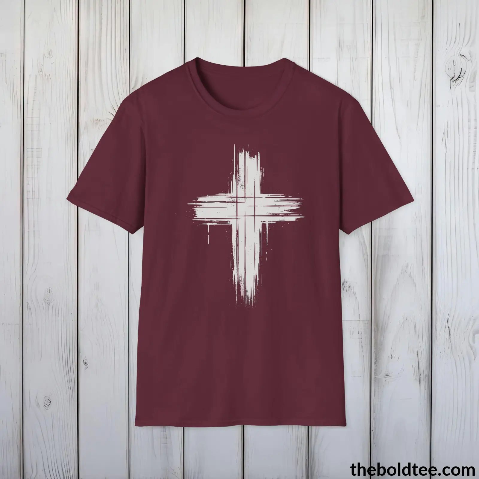 Christian Cross Tee - Premium Soft Cotton Crewneck Unisex T - Shirt 9 Bold Colors Maroon / S