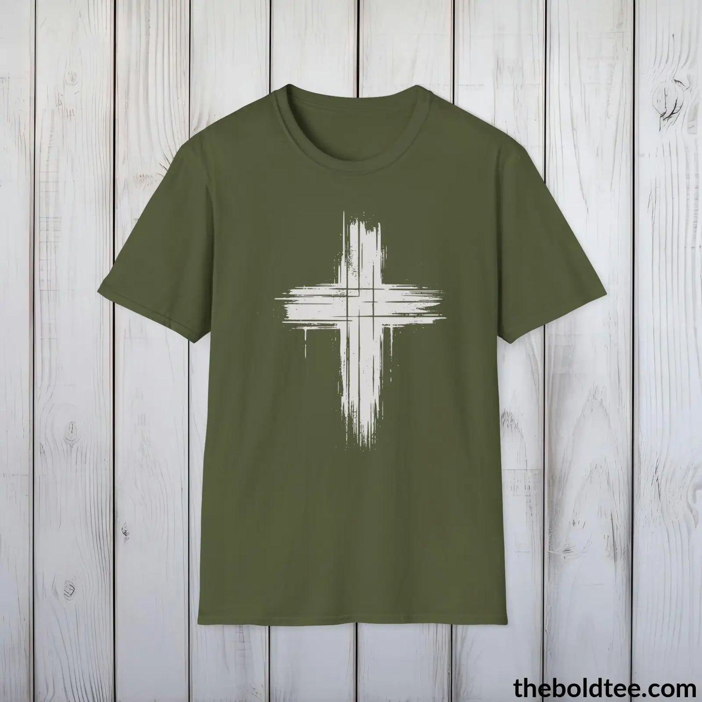 Christian Cross Tee - Premium Soft Cotton Crewneck Unisex T - Shirt 9 Bold Colors Military Green / S