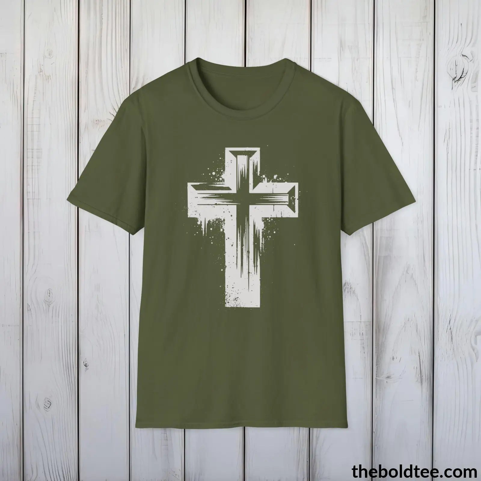 T-Shirt Military Green / S Christian Cross Tee - Premium Soft Cotton Crewneck Unisex T-Shirt - 9 Bold Colors