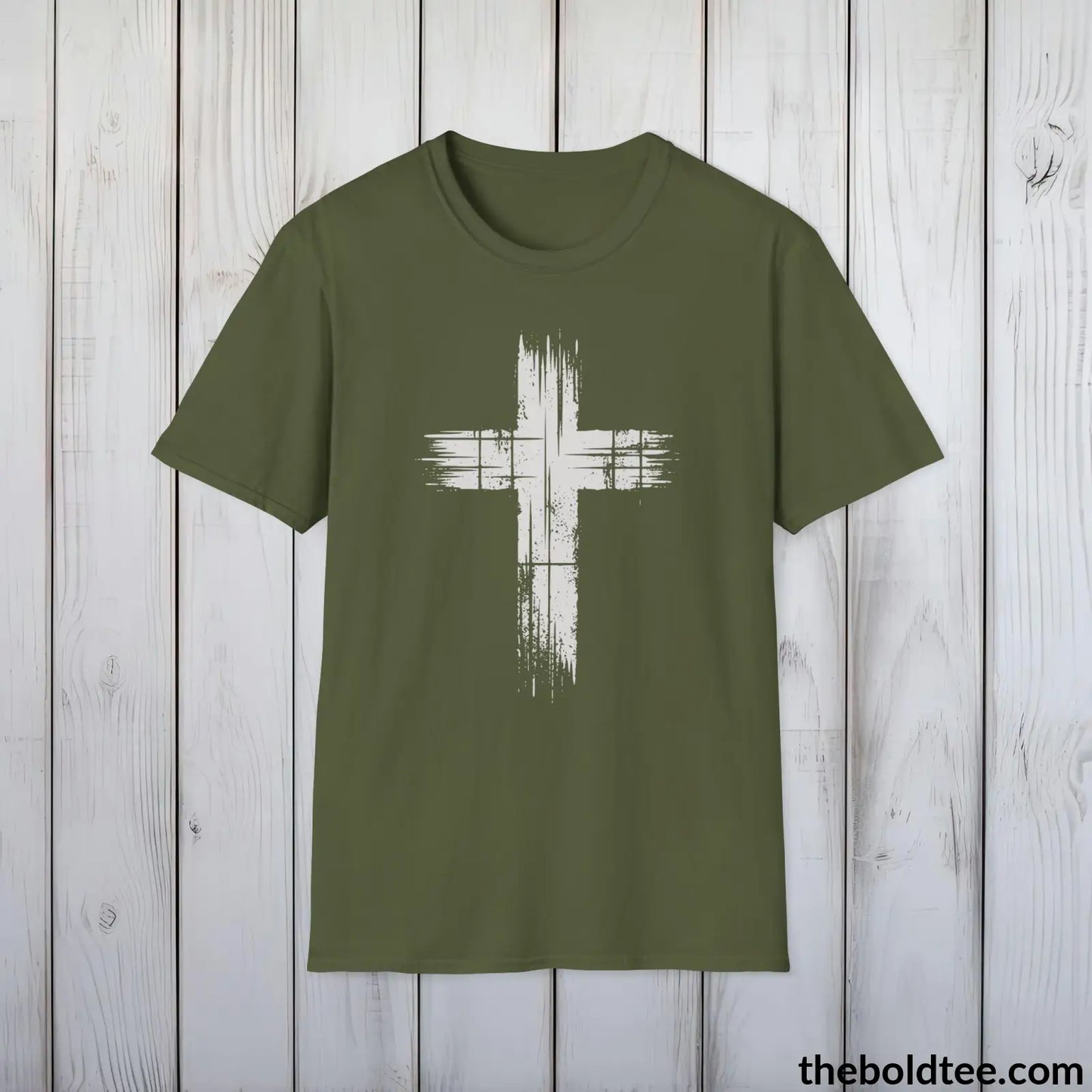 Christian Cross Tee - Premium Soft Cotton Crewneck Unisex T - Shirt 9 Bold Colors Military Green / S