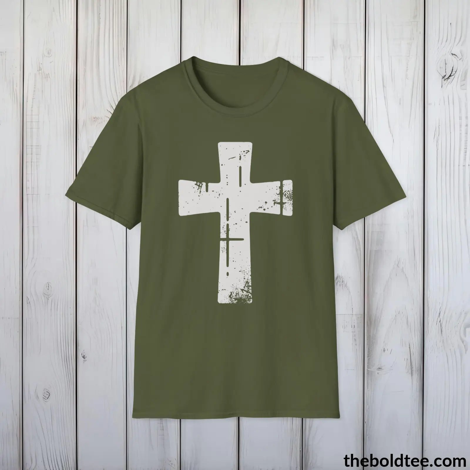 Christian Cross Tee - Premium Soft Cotton Crewneck Unisex T - Shirt 9 Bold Colors Military Green / S