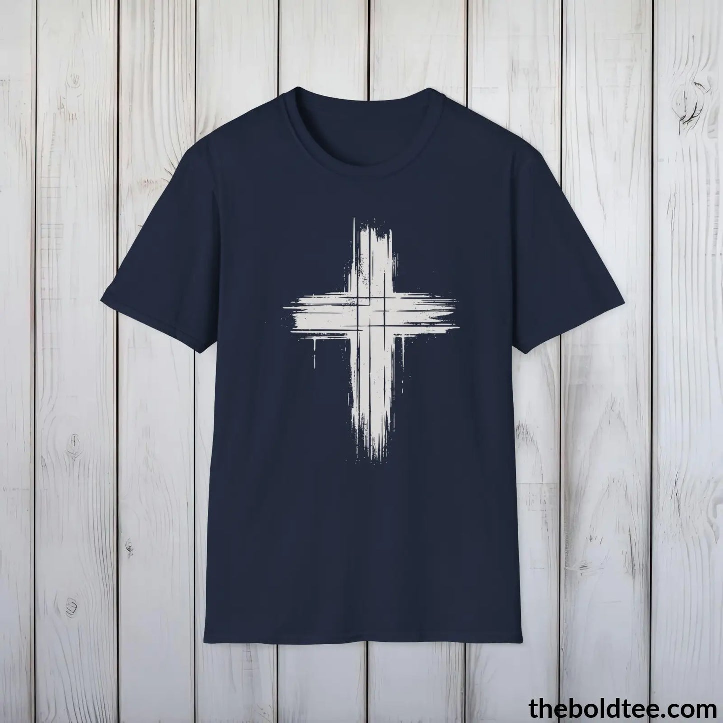 Christian Cross Tee - Premium Soft Cotton Crewneck Unisex T - Shirt 9 Bold Colors Navy / S