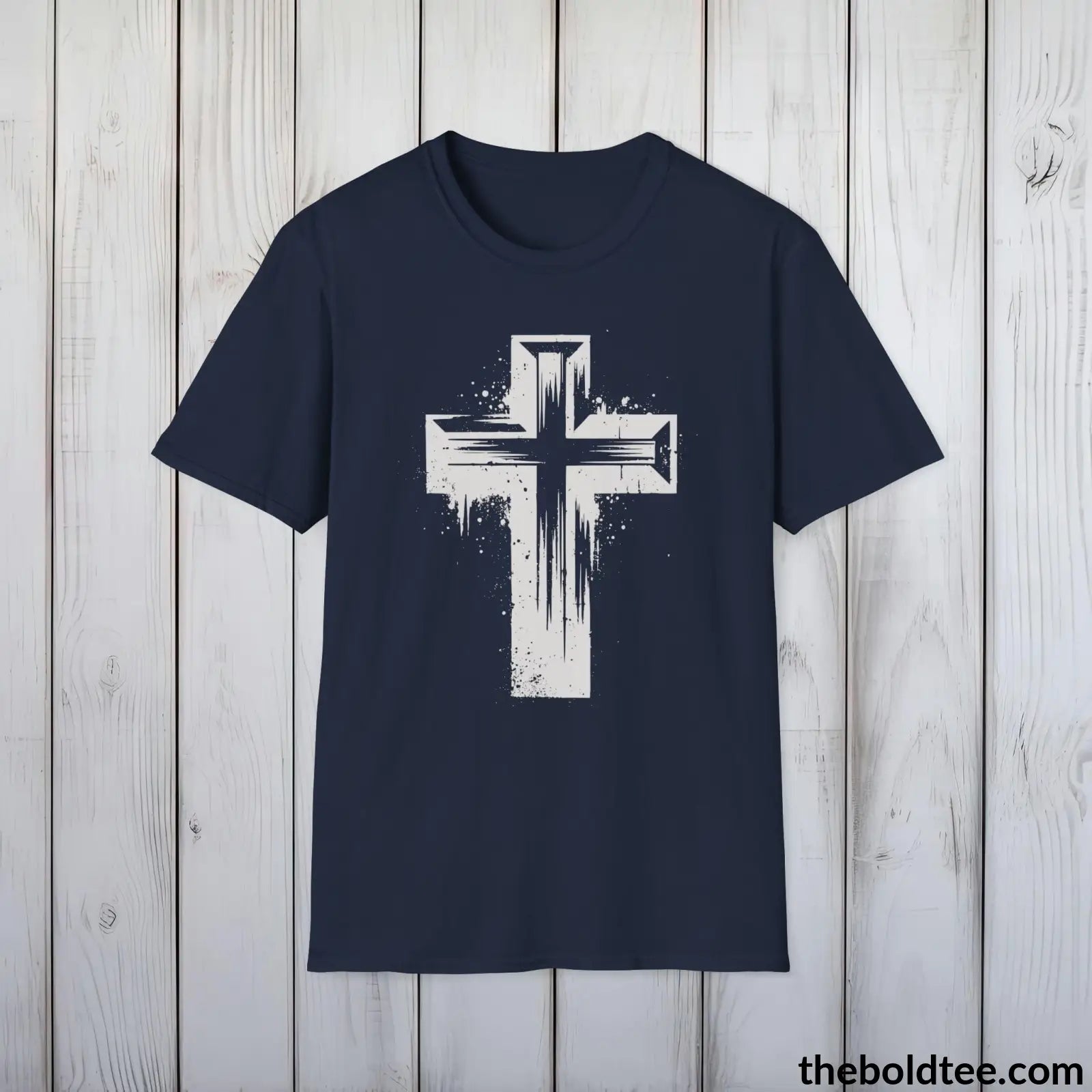 T-Shirt Navy / S Christian Cross Tee - Premium Soft Cotton Crewneck Unisex T-Shirt - 9 Bold Colors