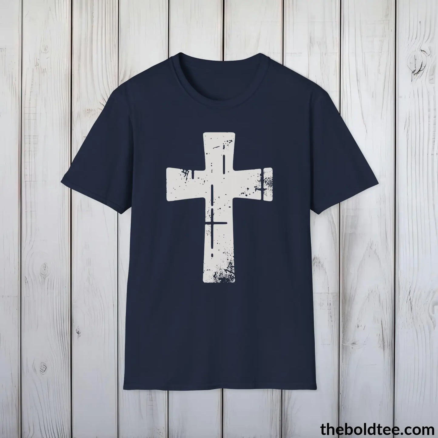 Christian Cross Tee - Premium Soft Cotton Crewneck Unisex T - Shirt 9 Bold Colors Navy / S