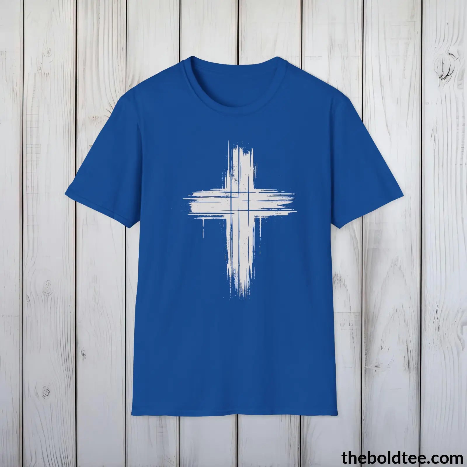 Christian Cross Tee - Premium Soft Cotton Crewneck Unisex T - Shirt 9 Bold Colors Royal / S