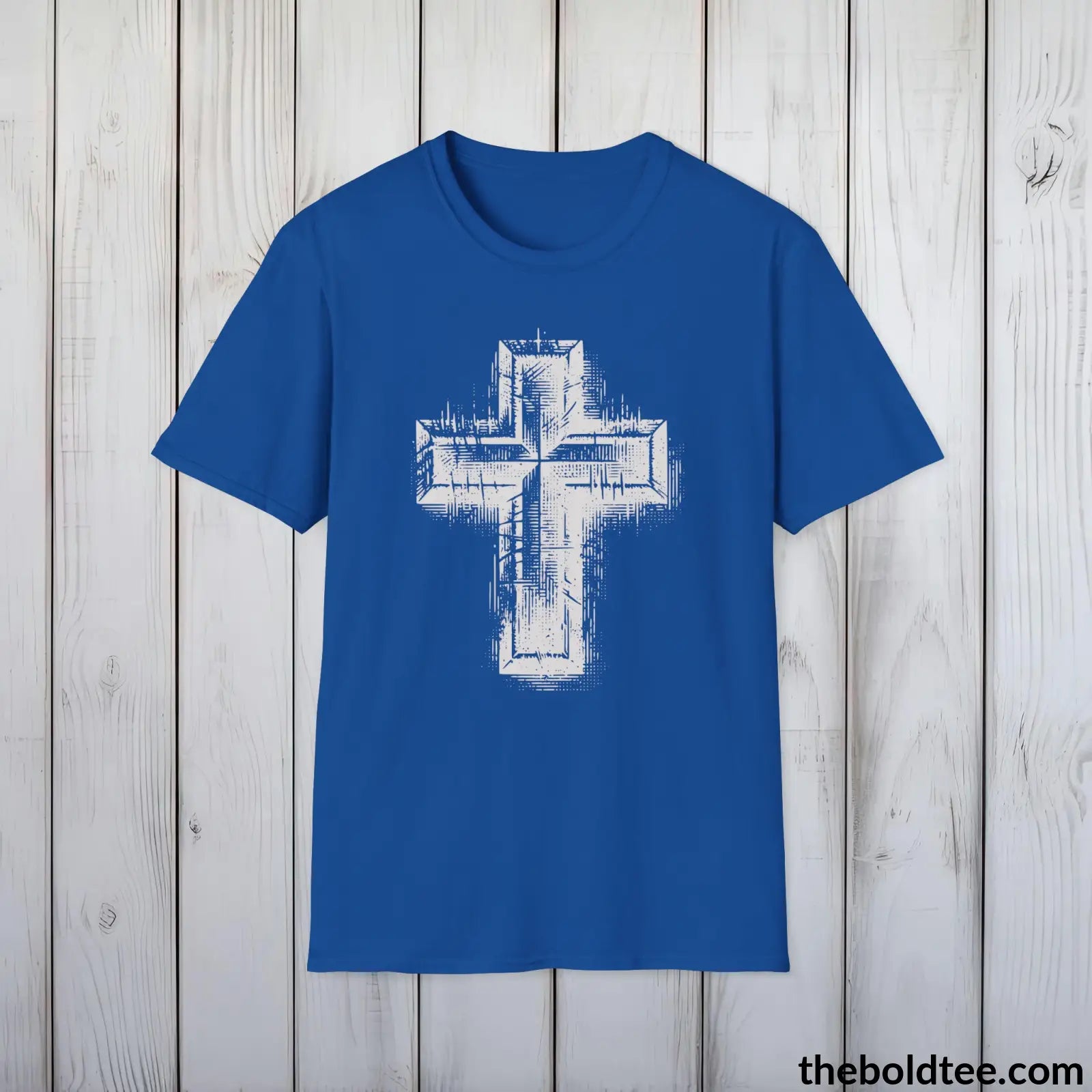 Christian Cross Tee - Premium Soft Cotton Crewneck Unisex T - Shirt 9 Bold Colors Royal / S