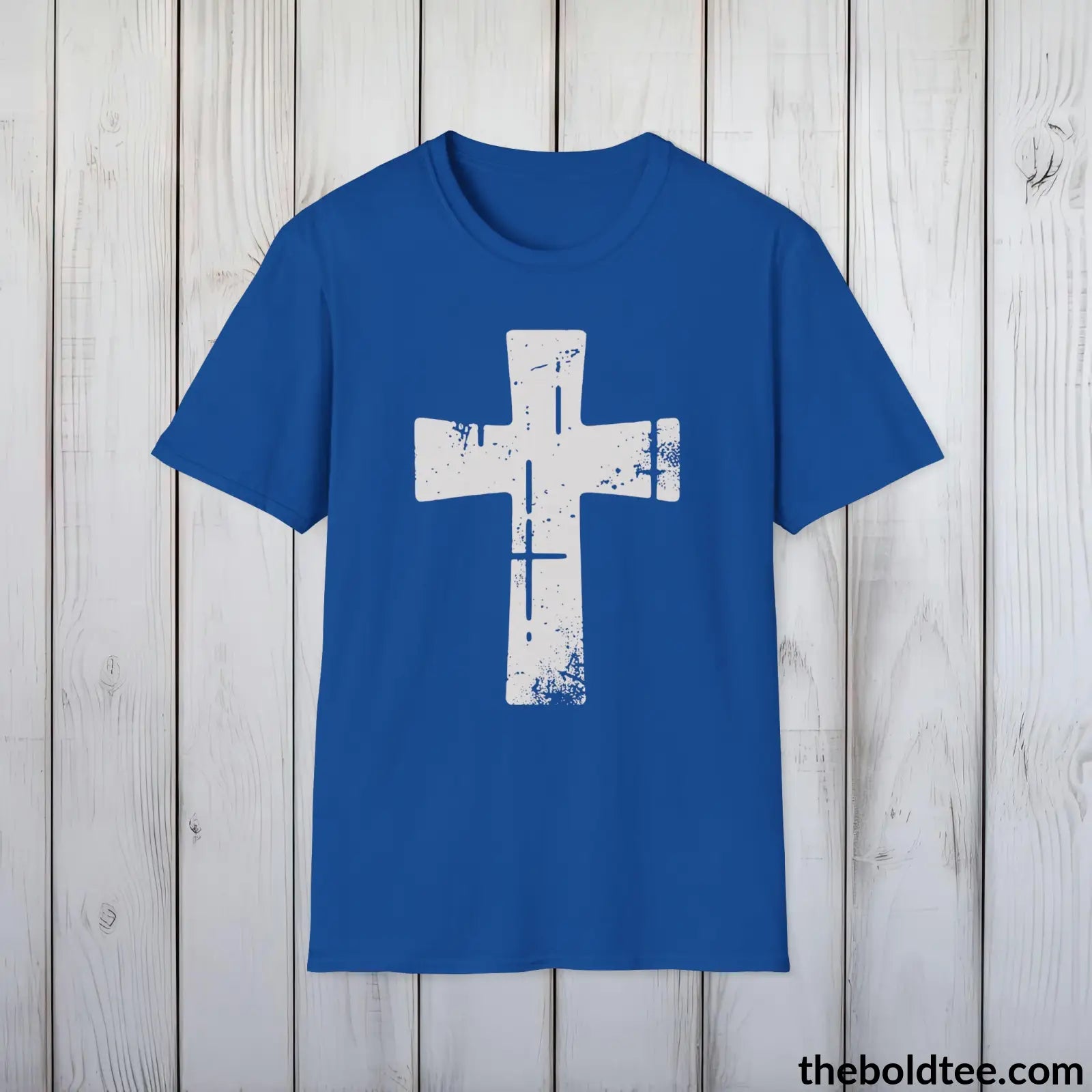 Christian Cross Tee - Premium Soft Cotton Crewneck Unisex T - Shirt 9 Bold Colors Royal / S