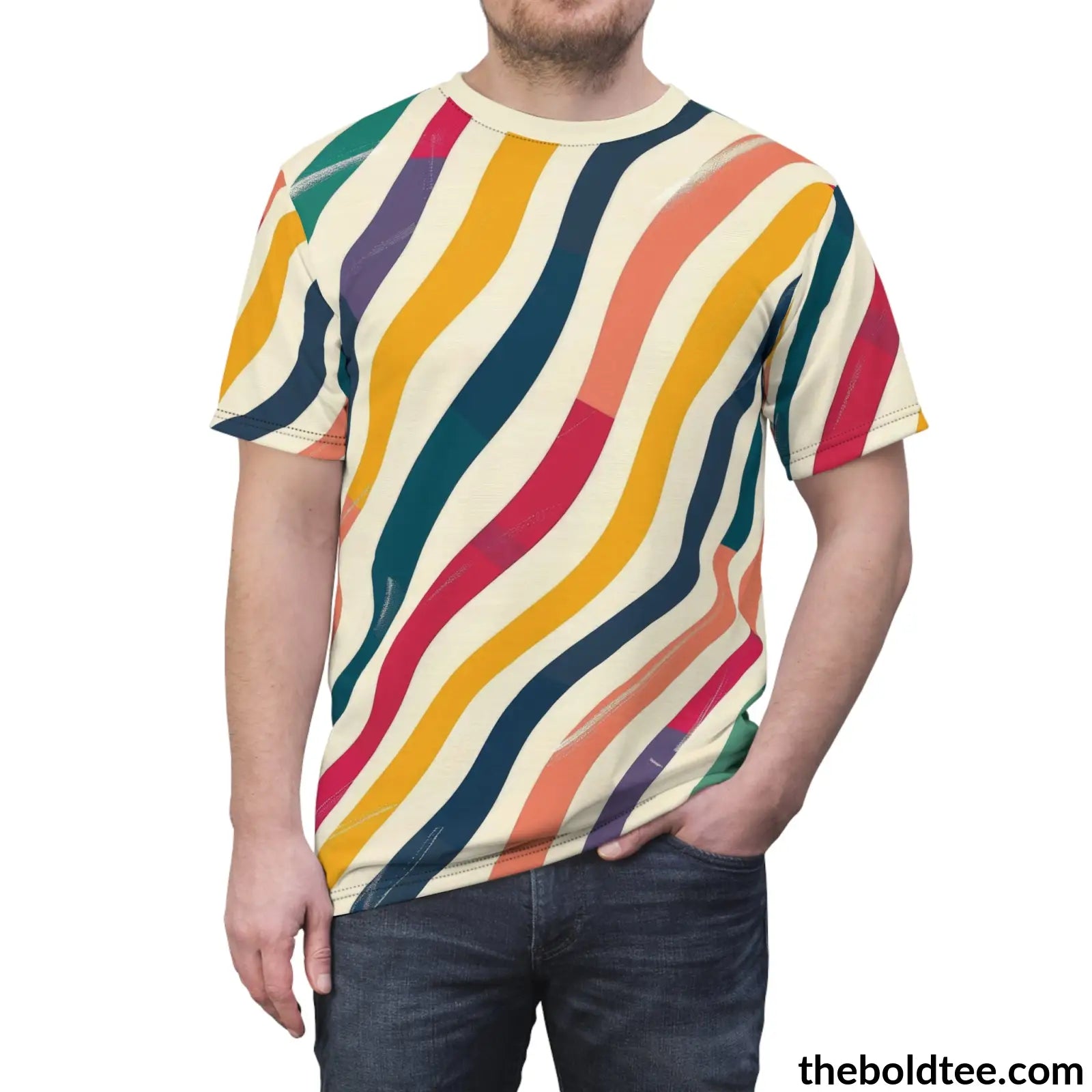 Color Stripes Tee - Premium All Over Print Crewneck Shirt Prints