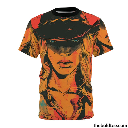 Cowgirl Pop Art Tee - Premium All Over Print Crewneck Black Stitching / 6 Oz. S Prints