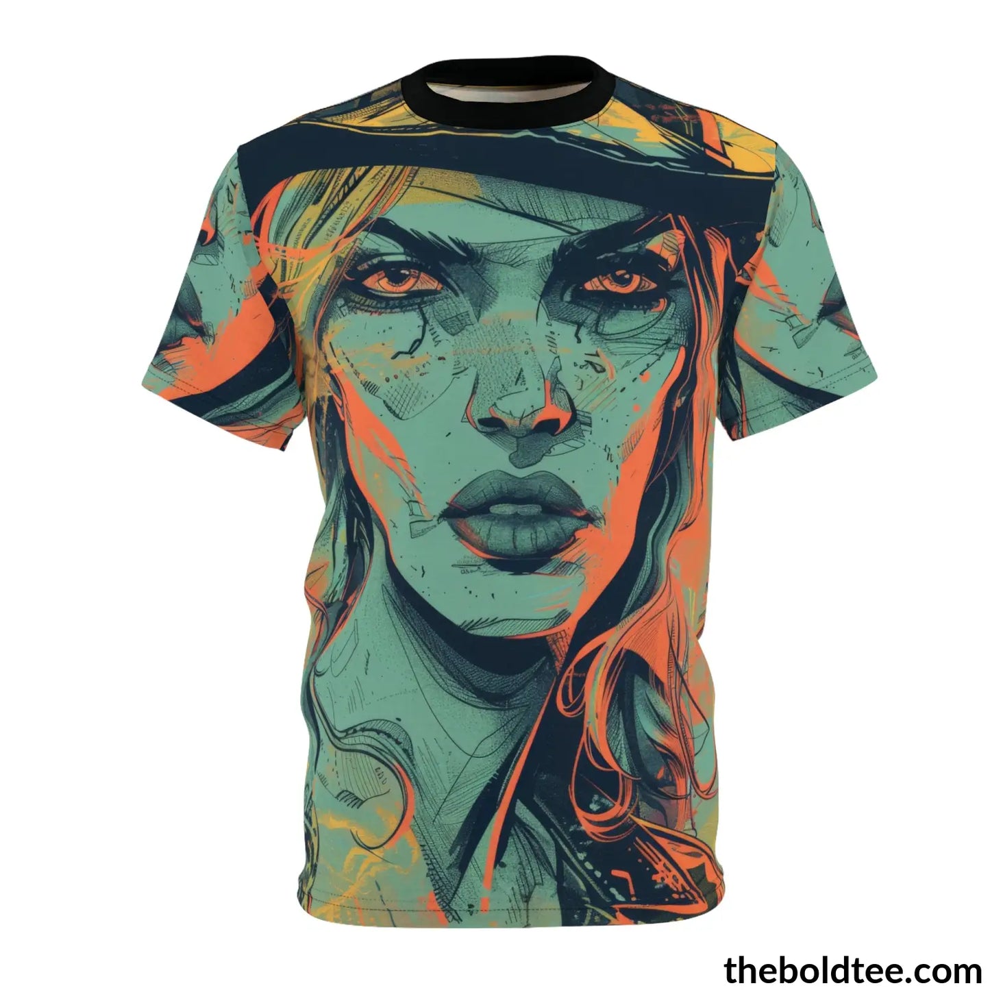 Cowgirl Pop Art Tee - Premium All Over Print Crewneck Black Stitching / 6 Oz. S Prints