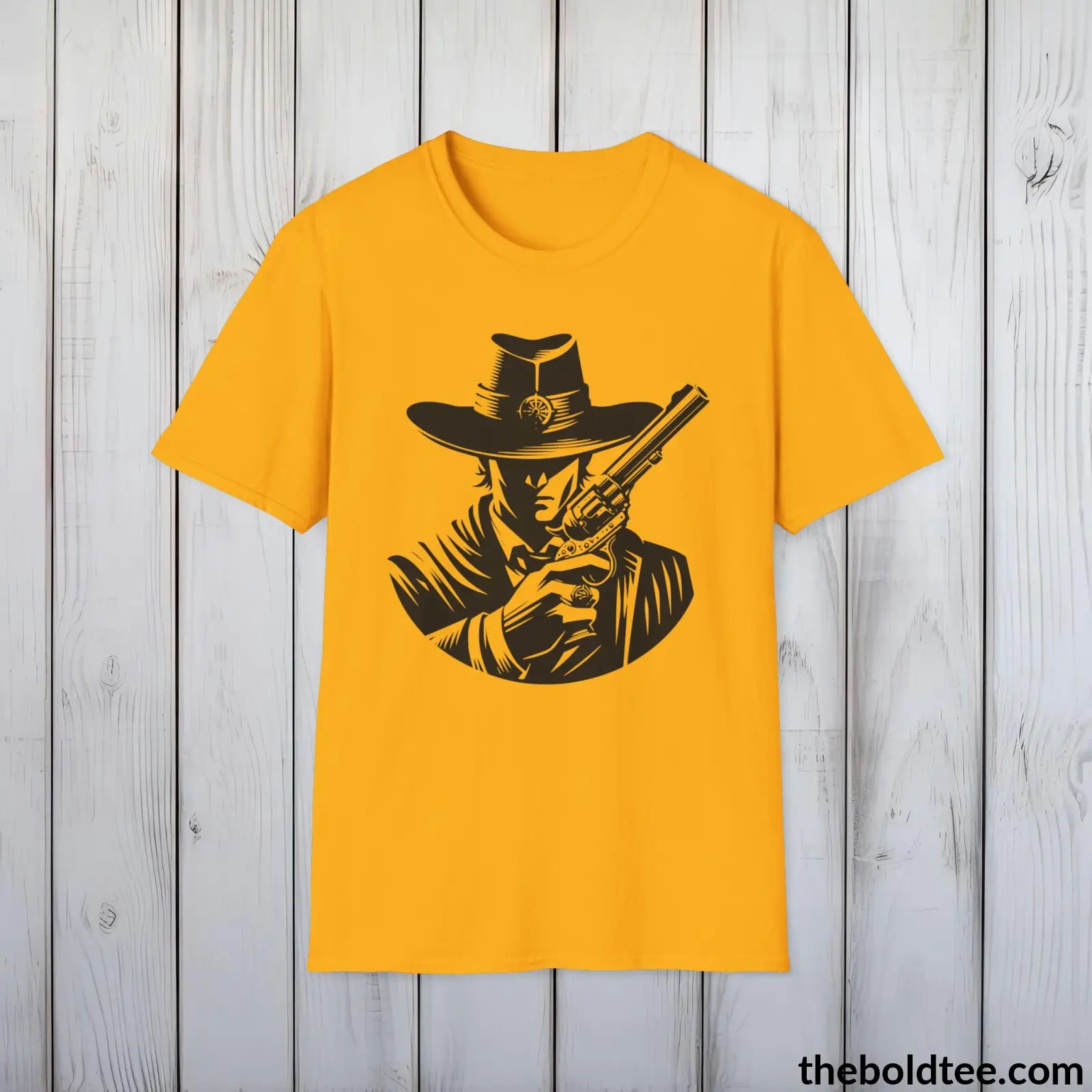 Epic Western Cowboy Tee - Premium Soft Cotton Crewneck Unisex T - Shirt 8 Trendy Colors Gold / S