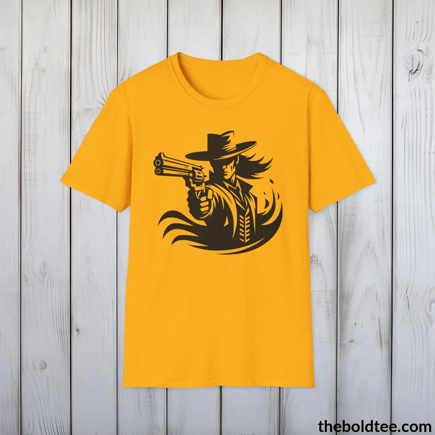 Epic Western Cowboy Tee - Premium Soft Cotton Crewneck Unisex T - Shirt 8 Trendy Colors Gold / S