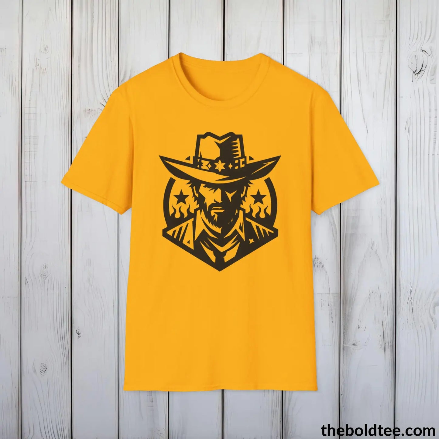 Epic Western Cowboy Tee - Premium Soft Cotton Crewneck Unisex T - Shirt 8 Trendy Colors Gold / S