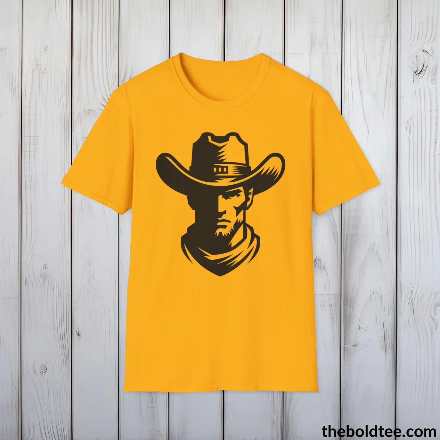 Epic Western Cowboy Tee - Premium Soft Cotton Crewneck Unisex T - Shirt 8 Trendy Colors Gold / S