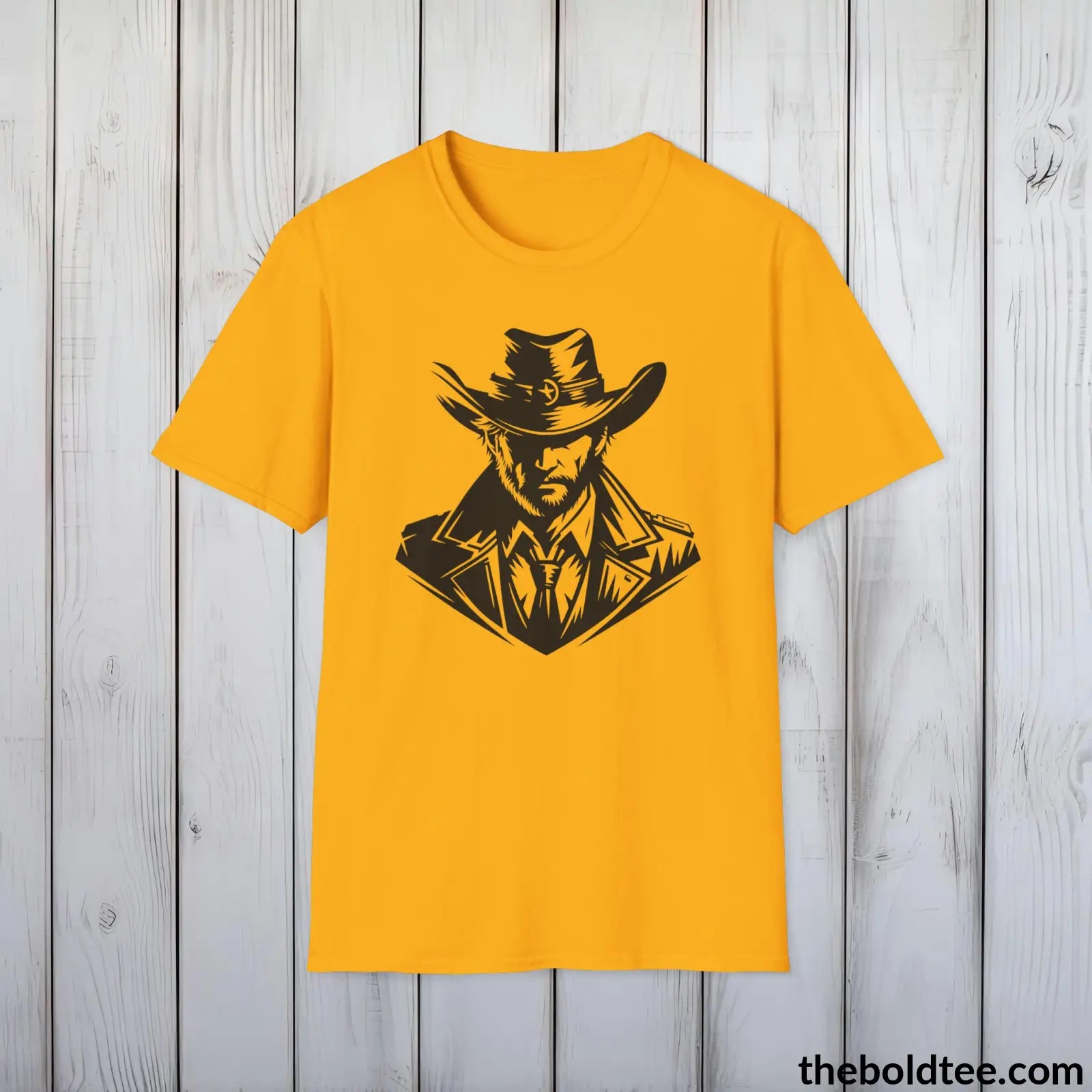 Epic Western Cowboy Tee - Premium Soft Cotton Crewneck Unisex T - Shirt 8 Trendy Colors Gold / S