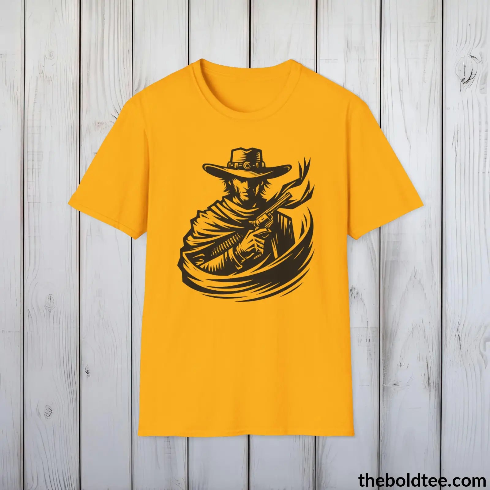 Epic Western Cowboy Tee - Premium Soft Cotton Crewneck Unisex T - Shirt 8 Trendy Colors Gold / S